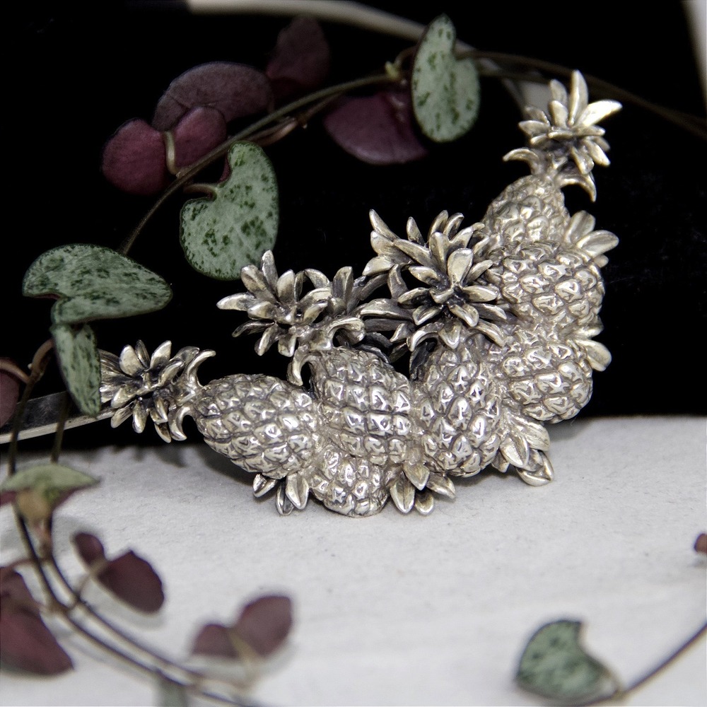 Kabana Sterling Silver 925 Pineapple Collar Necklace Vintage Tropical Torque